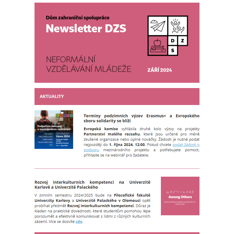 Newsletter DZS Neformální vzdělávání mládeže – září 2024 _