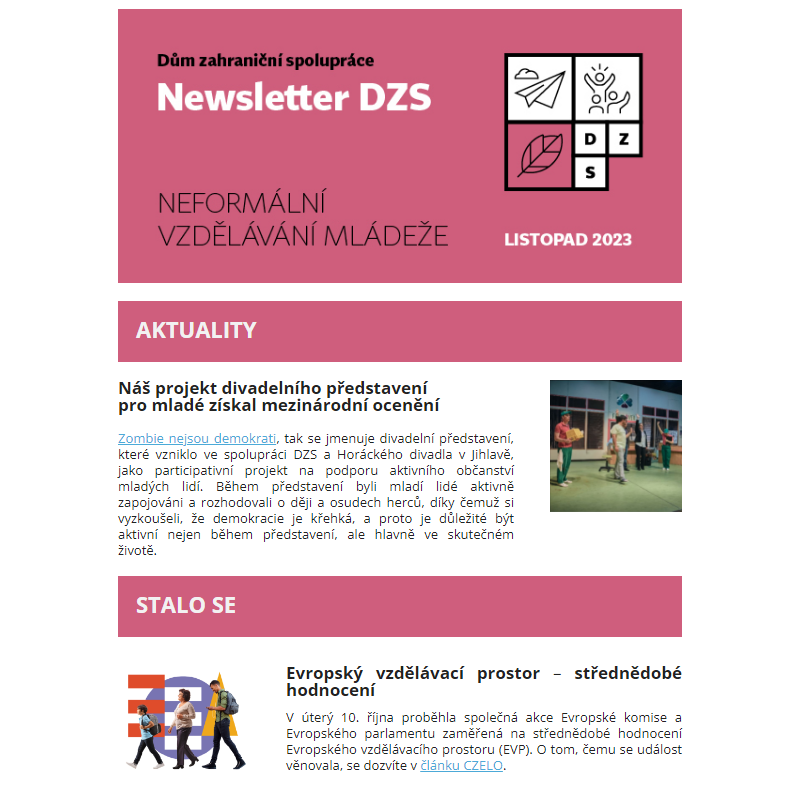 Newsletter DZS Neformální vzdělávání mládeže - listopad 2023 _