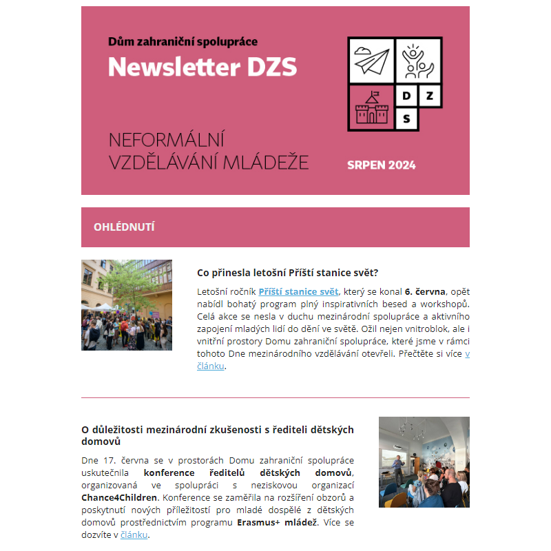 Newsletter DZS Neformální vzdělávání mládeže – srpen 2024 _