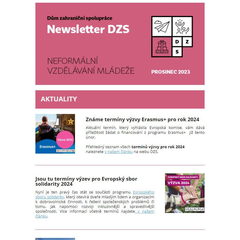 Newsletter DZS Neformální vzdělávání mládeže - prosinec 2023 __