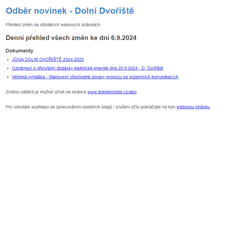 Odběr novinek ze dne 6.9.2024