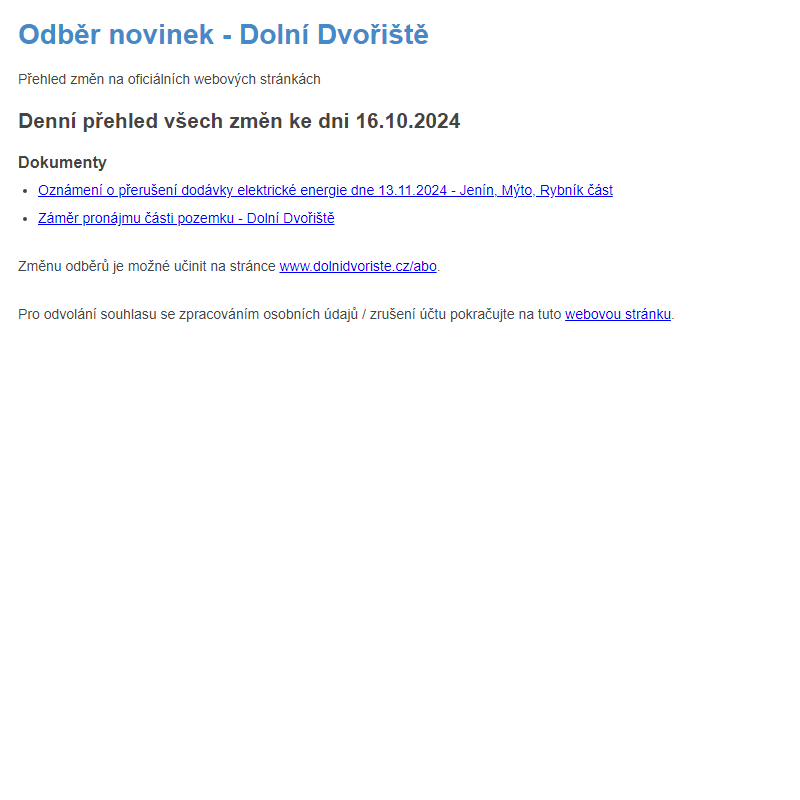 Odběr novinek ze dne 16.10.2024