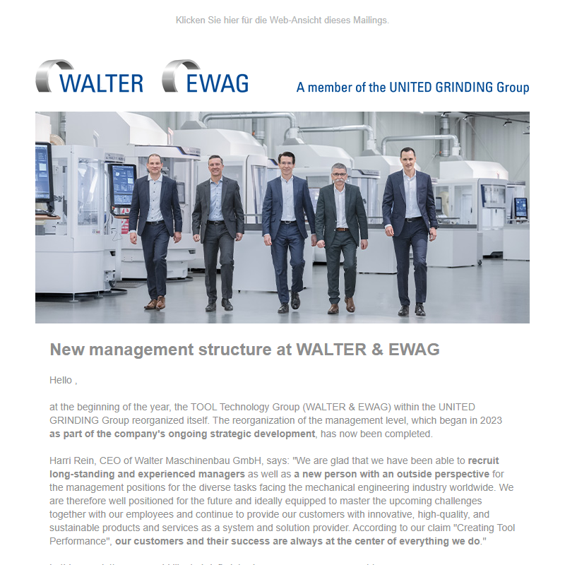 New management structure at WALTER & EWAG