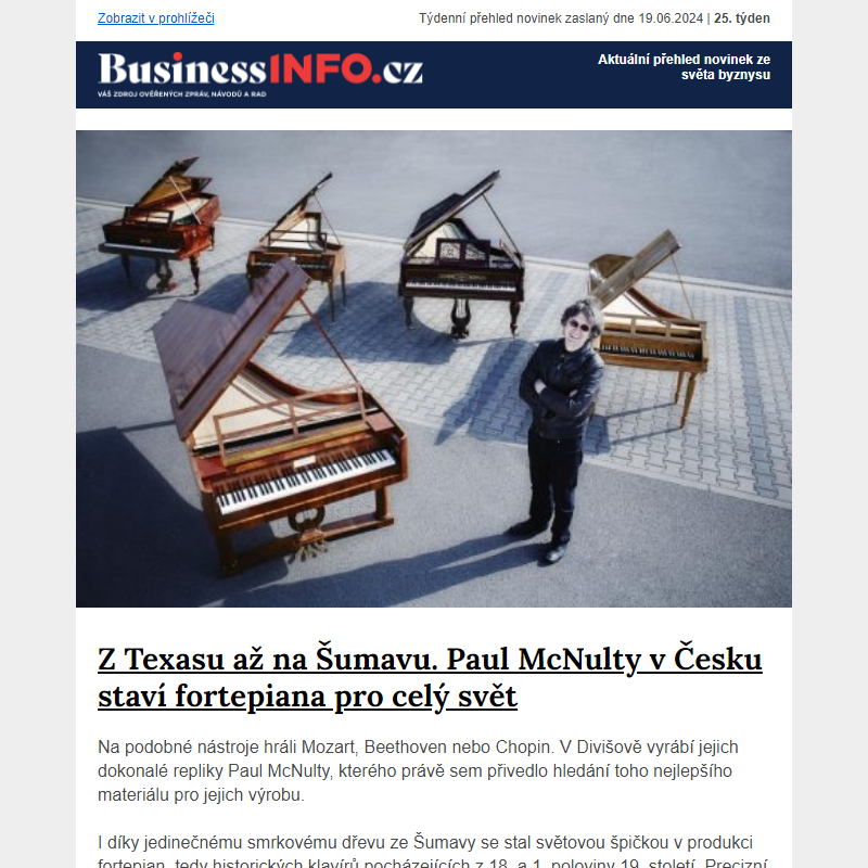 Co přinese novela zákona o daních z příjmů - Paul McNulty staví v Česku fortepiana pro celý svět  - Miliony na podporu elektromobility