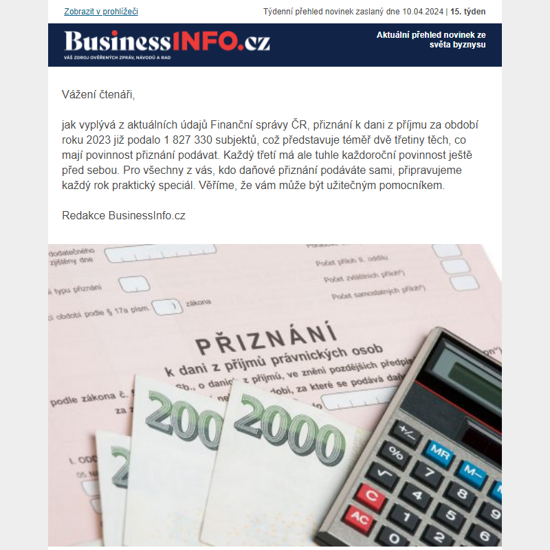Daň z příjmů za rok 2023: Všechny důležité informace včetně potřebných formulářů ve speciálu BusinessInfo.cz