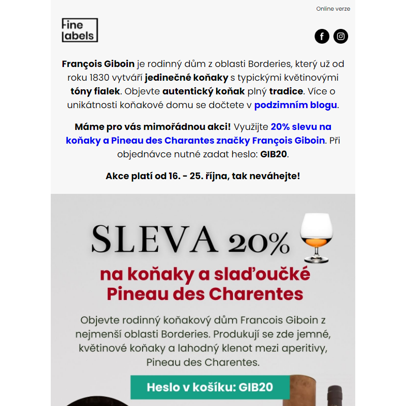 20% sleva na koňaky a Pineau značky François Giboin