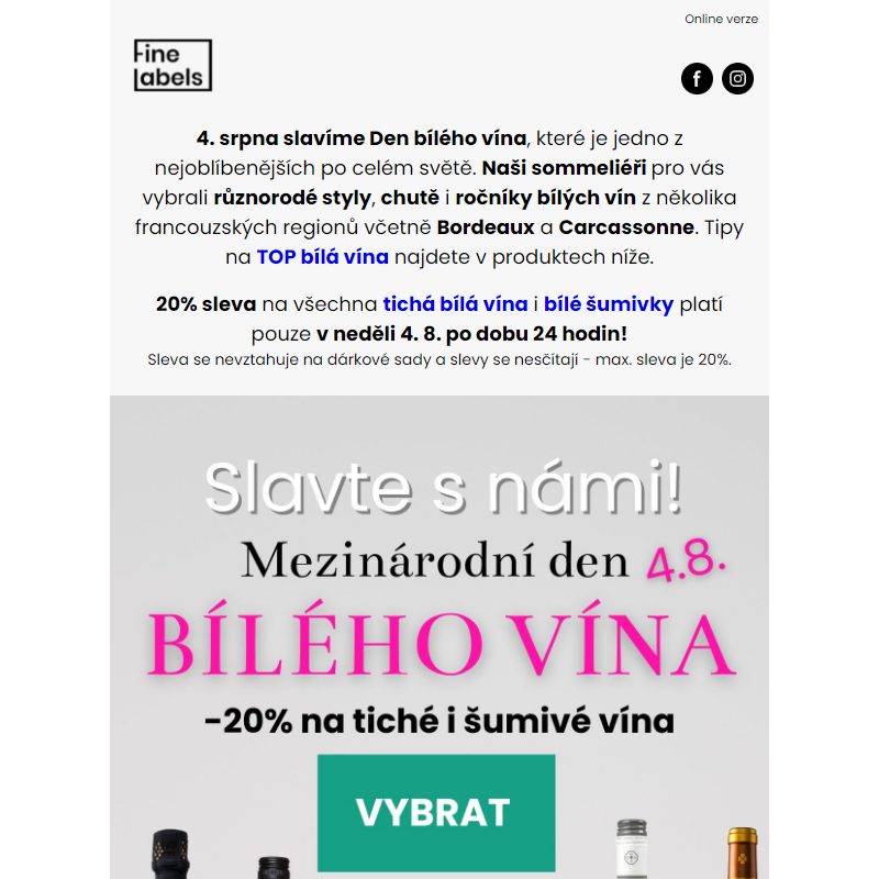 Je to tady. Den bílého vína - 20% sleva na všechna tichá i šumivá bílá vína