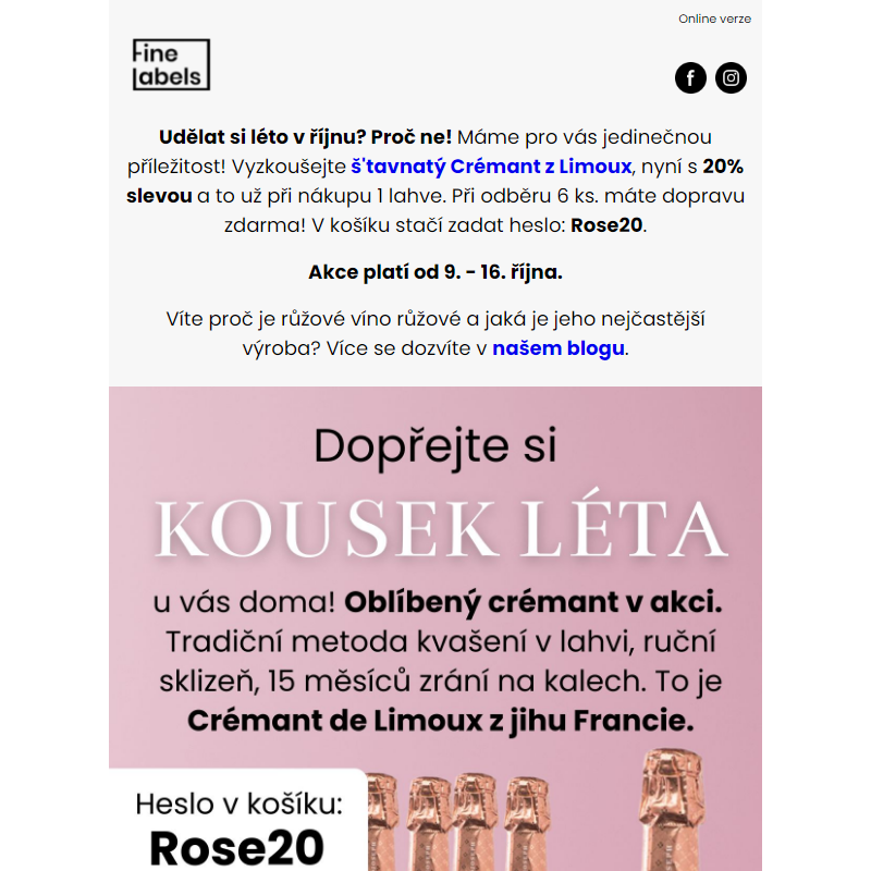 Prodlužte si léto v říjnu. Rosé Crémant teď s 20% slevou.