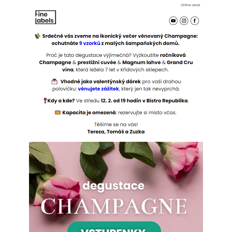 Valentýn 12.2.? Proč ne! Darujte degustaci Champagne.