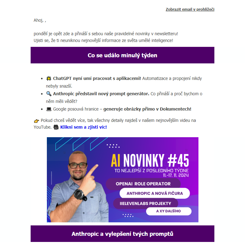 AI novinky #45: ChatGPT pracuje s aplikacemi + nový prompt generátor od Anthropic