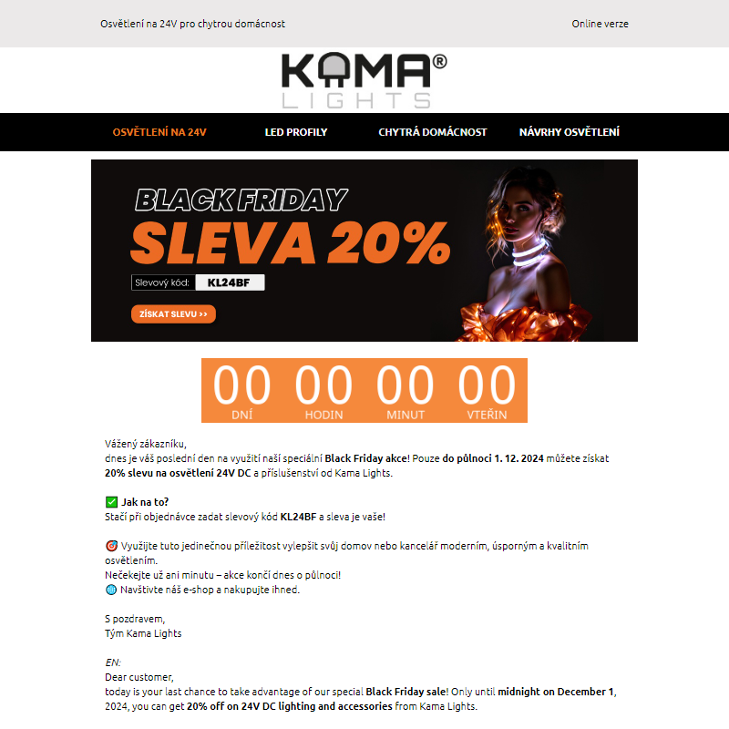 Sleva 20 % na osvětlení 24V DC dnes končí!