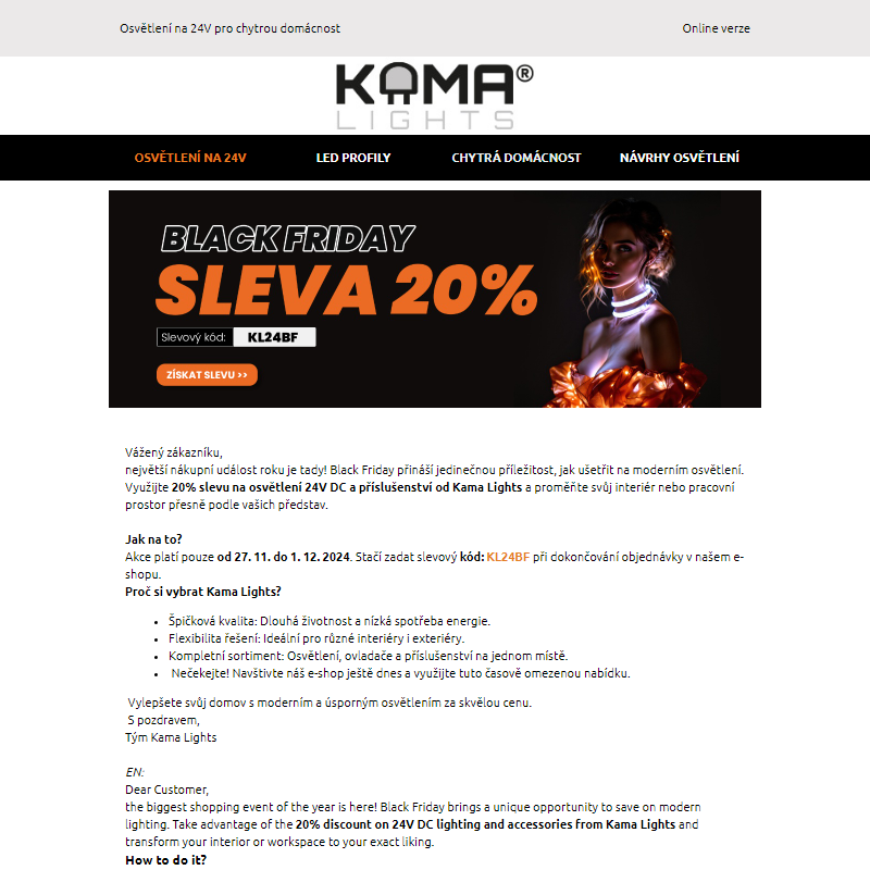 Black Friday: Sleva 20 % na osvětlení 24V DC a příslušenství!