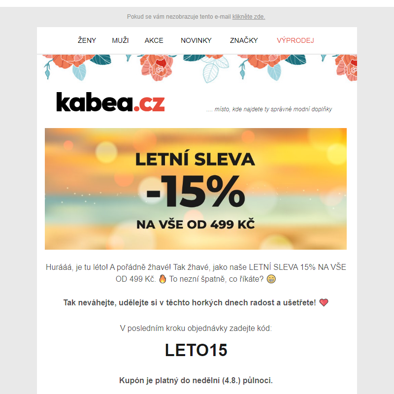 Letní SLEVA 15% na vše od 499 Kč