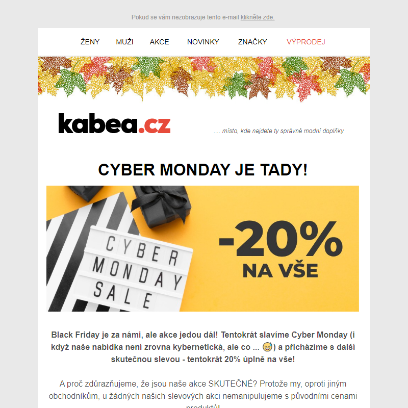 Když Black Friday nestačí ... je tu Cyber monday (SLEVA 20% na vše)