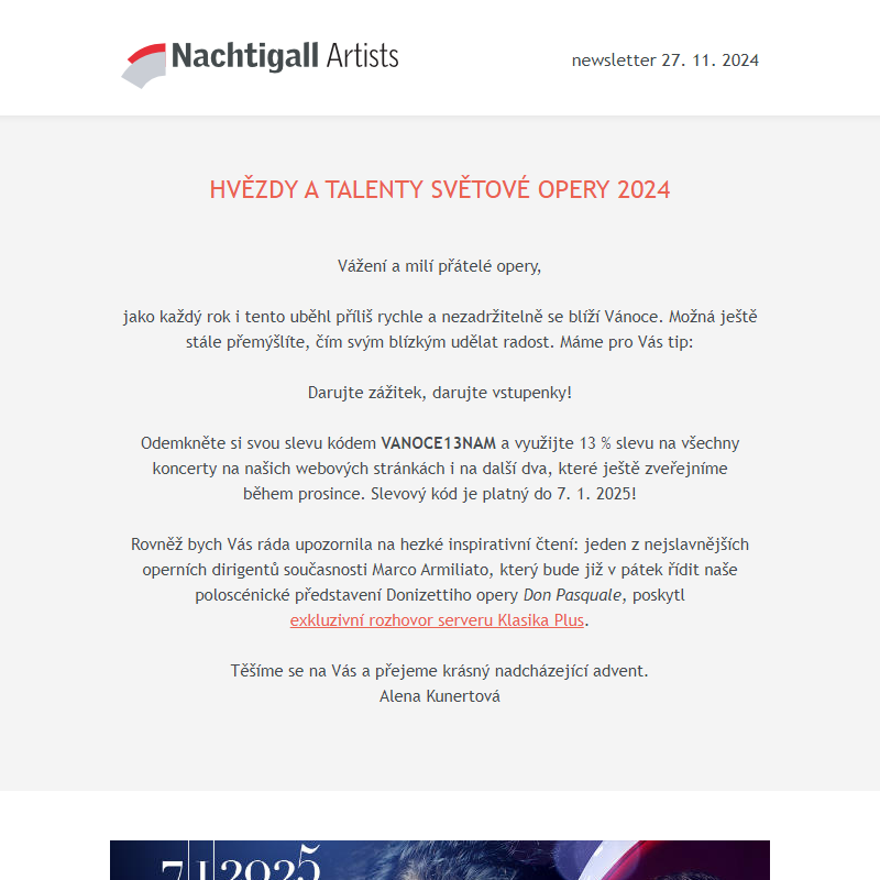 Nachtigall Artists newsletter - 27. 11. 2024