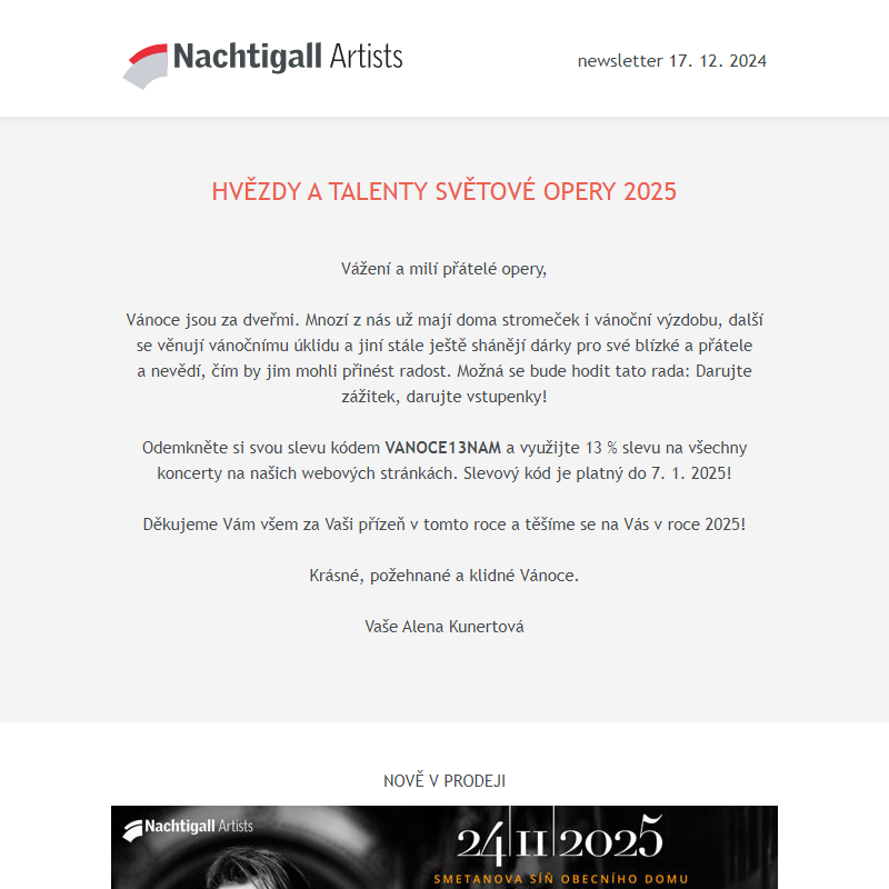 Nachtigall Artists newsletter - 17. 12. 2024