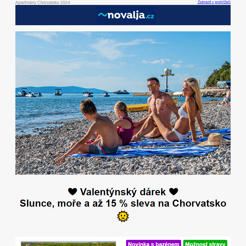 _ Valentýnský dárek _ Slunce, moře a 15 % sleva na Chorvatsko _
