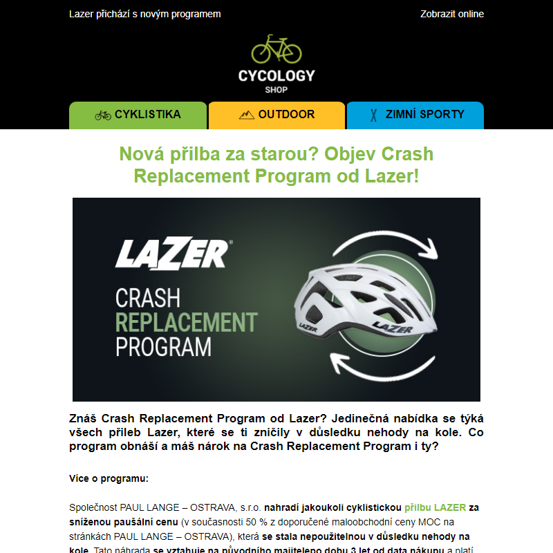 Objev Crash Replacement Program od Lazer