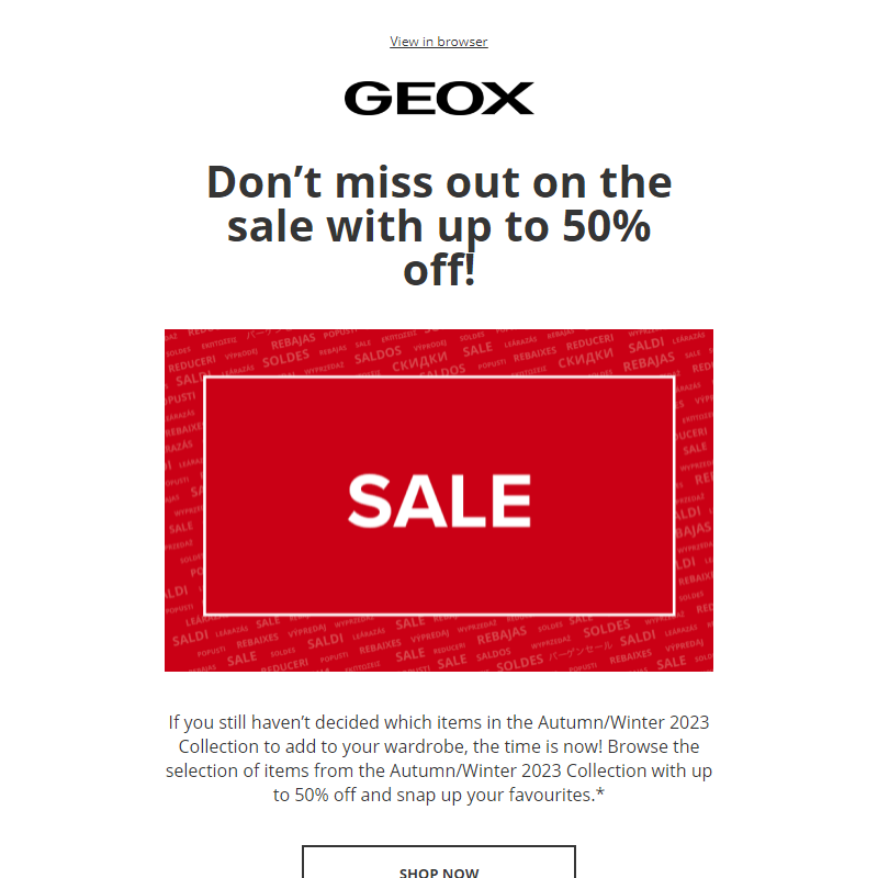 The Geox sale awaits you, with up to 50% off!