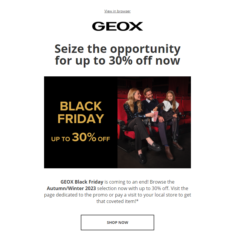 GEOX Black Friday with up to 30% off is coming to an end!