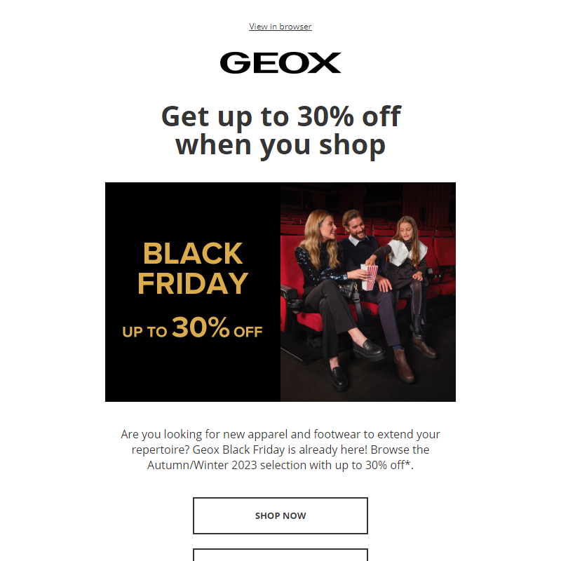 Geox Black Friday awaits! Up to 30% off