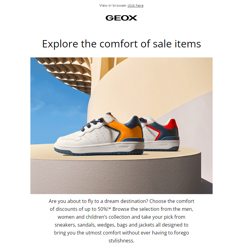 Up to 50% off in the Geox sale for a summer on the road