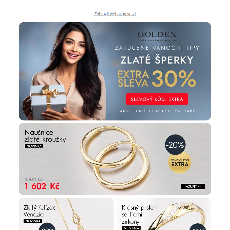 Zaručené vánoční tipy - Zlaté šperky - EXTRA SLEVA 30% - akce platí do neděle 24. září