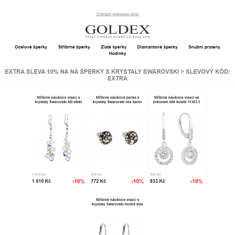 EXTRA SLEVA 10% na na šperky s krystaly SWAROVSKI > slevový kód: EXTRA