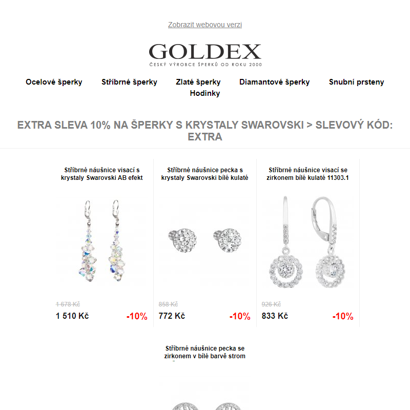 EXTRA SLEVA 10% na šperky s krystaly SWAROVSKI > slevový kód: EXTRA