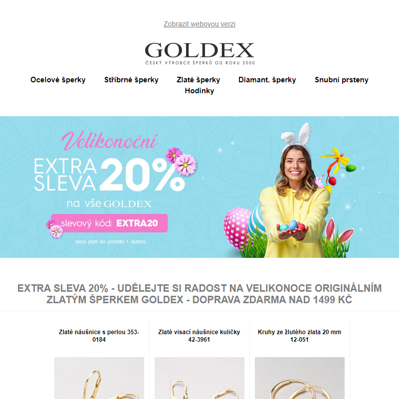 EXTRA SLEVA 20% - Udělejte si radost na Velikonoce originálním zlatým šperkem Goldex - Doprava ZDARMA nad 1499 Kč