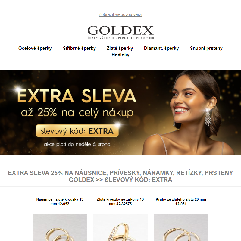 EXTRA SLEVA 25% na náušnice, přívěsky, náramky, řetízky, prsteny GOLDEX >> slevový kód: EXTRA
