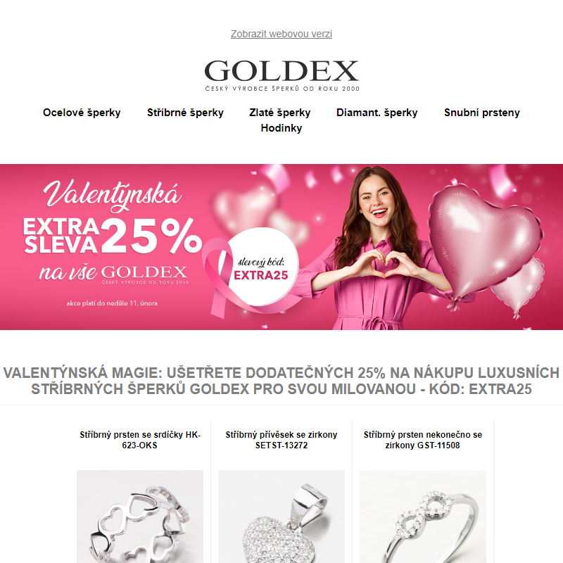 Valentýnská magie: Ušetřete dodatečných 25% na nákupu luxusních stříbrných šperků Goldex pro svou milovanou - kód: EXTRA25