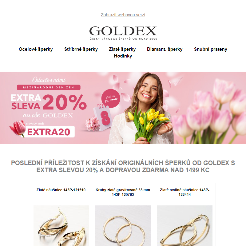Poslední příležitost k získání originálních šperků od Goldex s extra slevou 20% a dopravou zdarma nad 1499 Kč