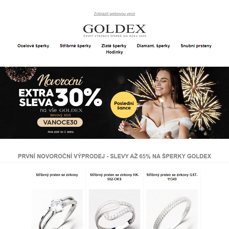 První novoroční výprodej - Slevy až 65% na šperky Goldex