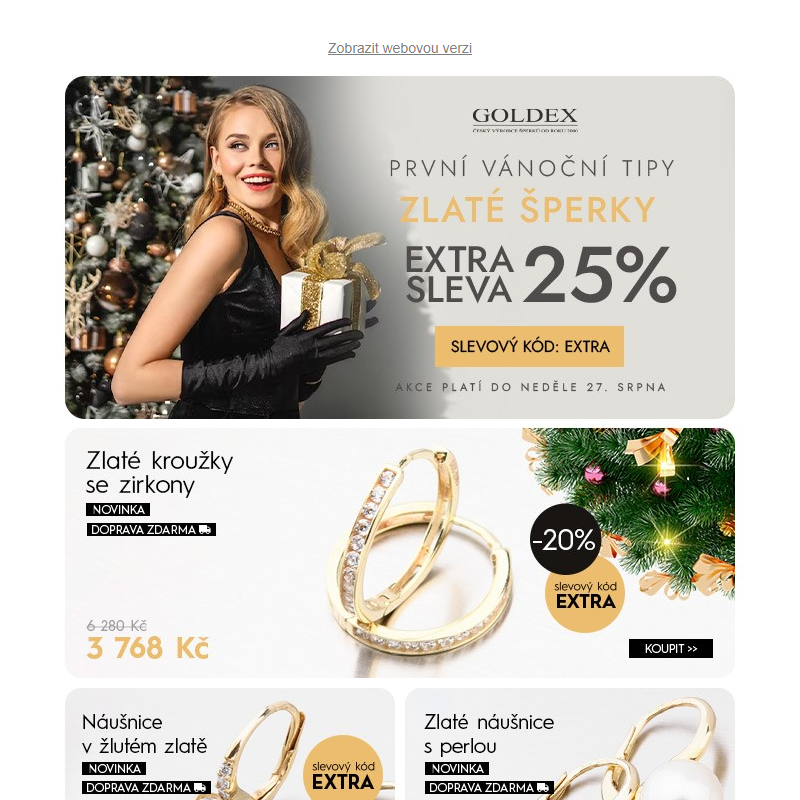 První vánoční tipy - Zlaté šperky s EXTRA SLEVOU 25% - Doprava zdarma od 1499 Kč