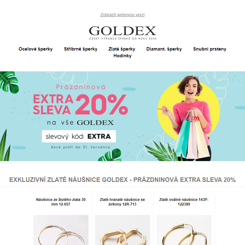 Exkluzivní zlaté náušnice Goldex - Prázdninová EXTRA SLEVA 20%