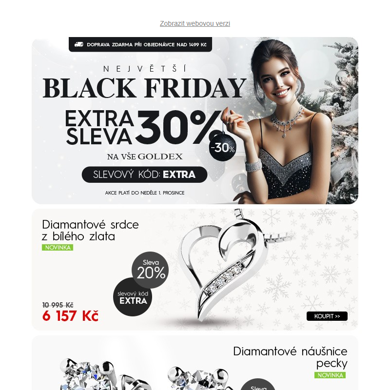 Vánoční nákupy s EXTRA slevou 30% na šperky Goldex – Black Friday končí 1. prosince!