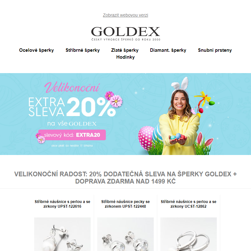 Velikonoční radost: 20% dodatečná sleva na šperky Goldex + doprava ZDARMA nad 1499 Kč