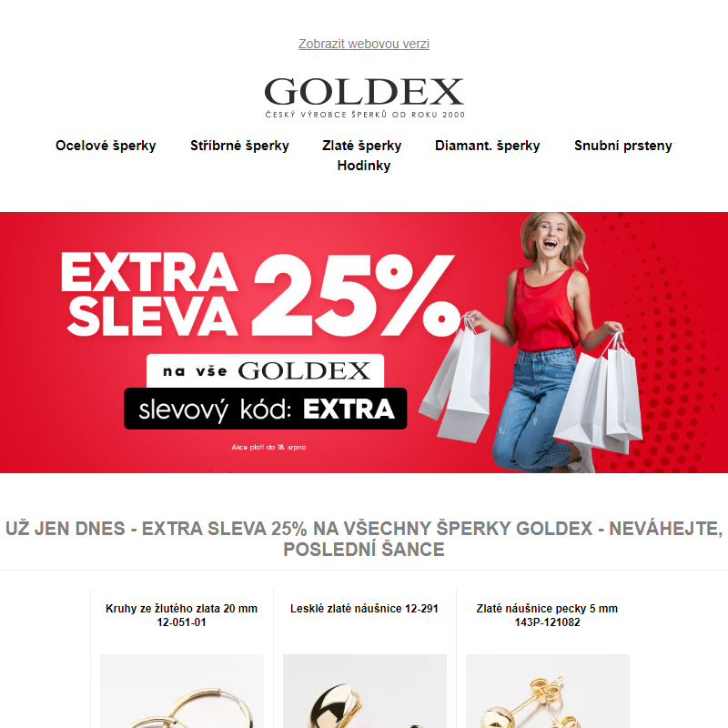 UŽ JEN DNES - Extra sleva 25% na všechny šperky Goldex - Neváhejte, poslední šance