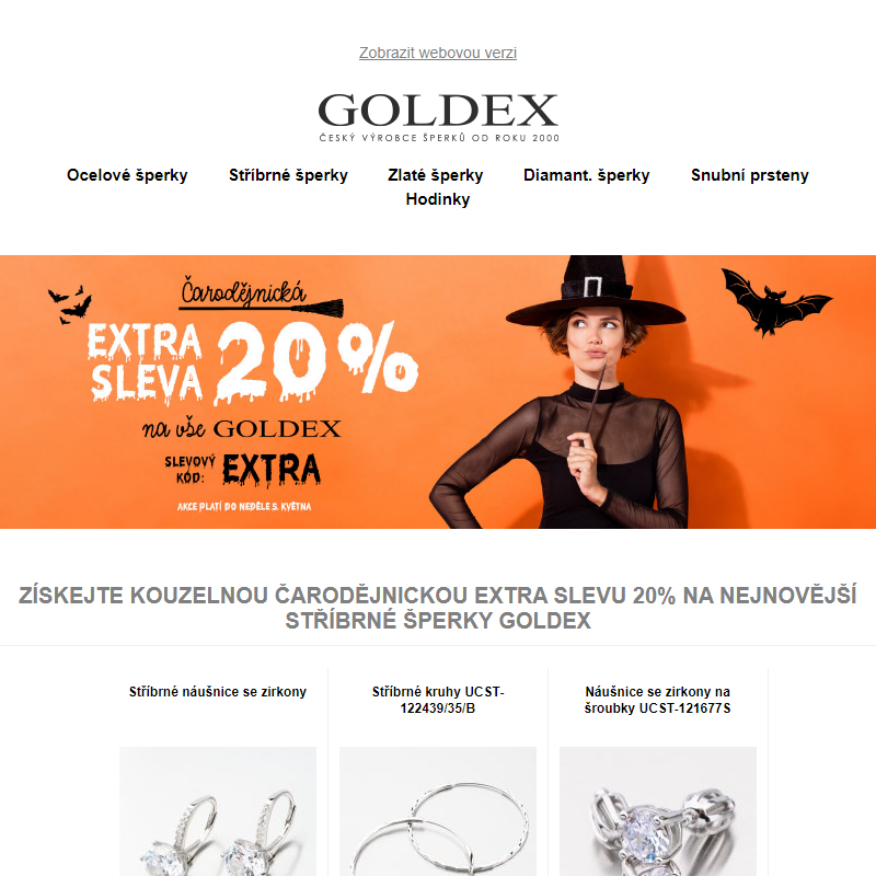 Získejte kouzelnou čarodějnickou extra slevu 20% na nejnovější stříbrné šperky Goldex