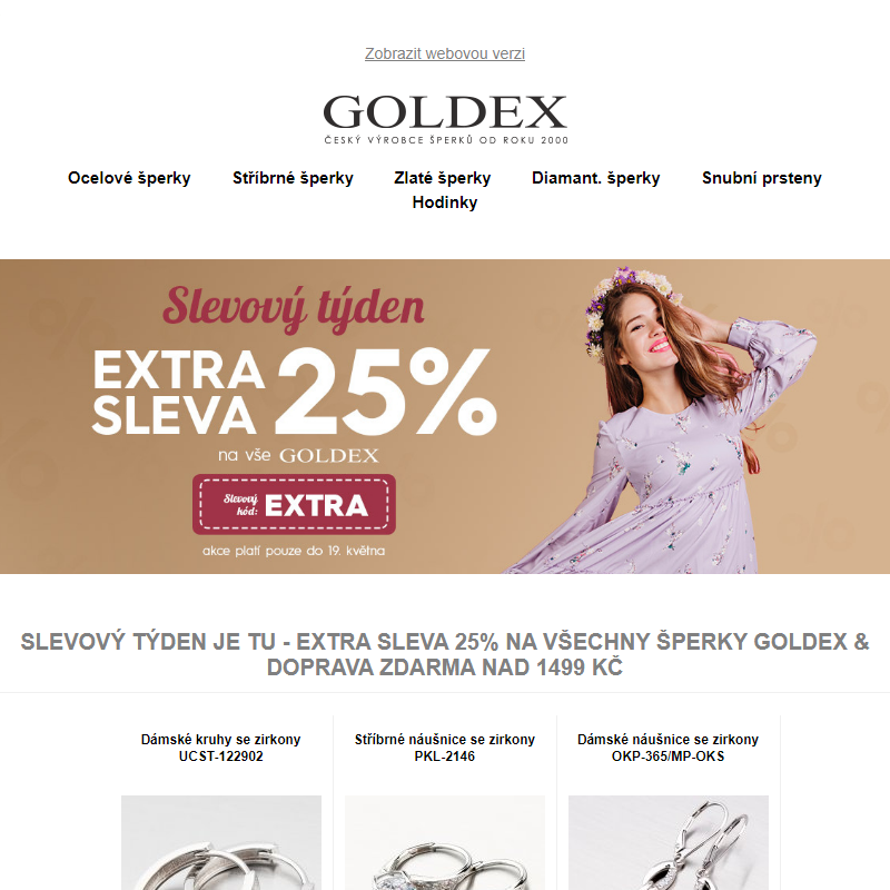 Slevový týden je tu - Extra sleva 25% na všechny šperky Goldex & Doprava ZDARMA nad 1499 Kč