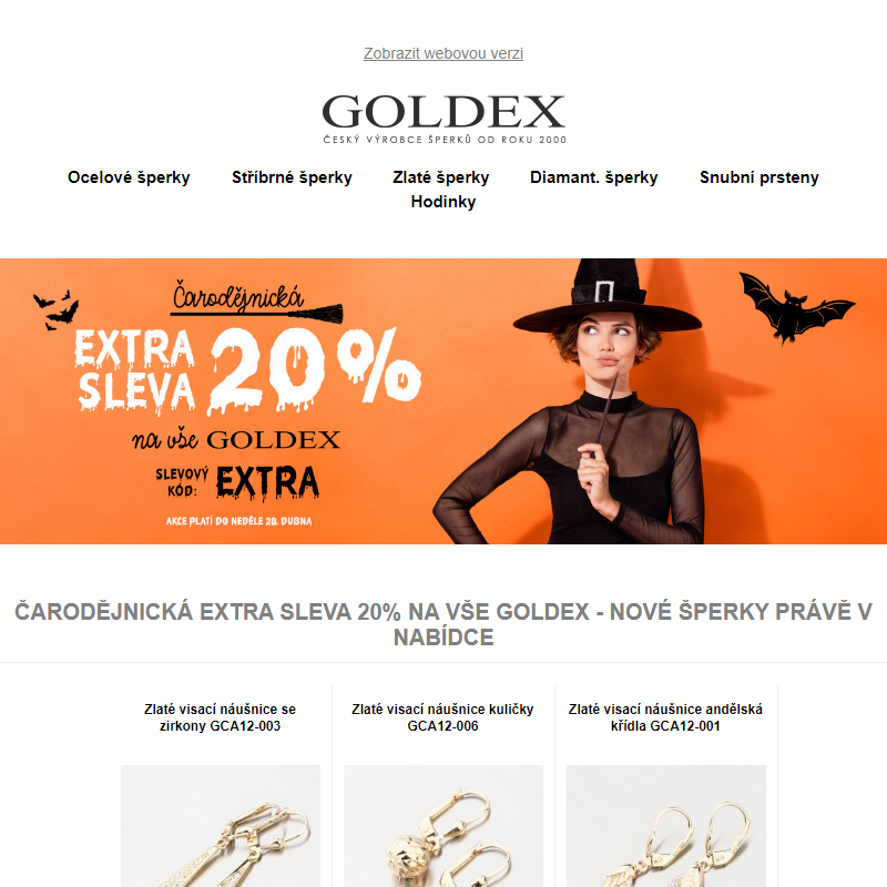 Čarodějnická EXTRA SLEVA 20% na vše Goldex - Nové šperky právě v nabídce