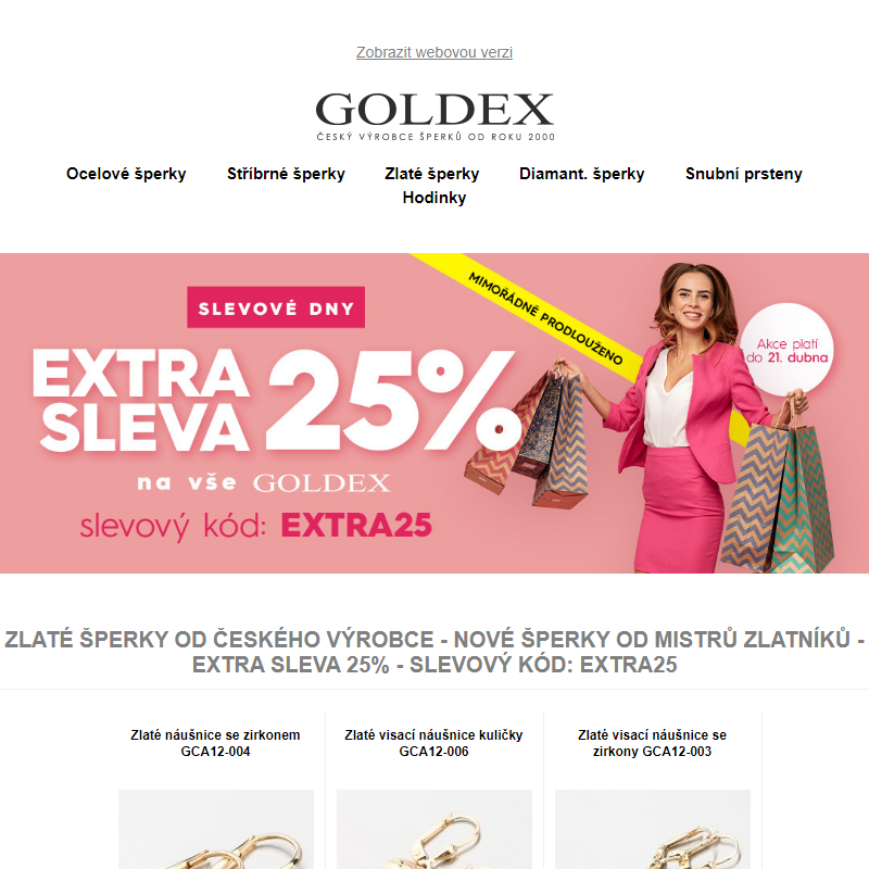 Zlaté šperky od českého výrobce - Nové šperky od mistrů zlatníků - EXTRA SLEVA 25% - slevový kód: EXTRA25