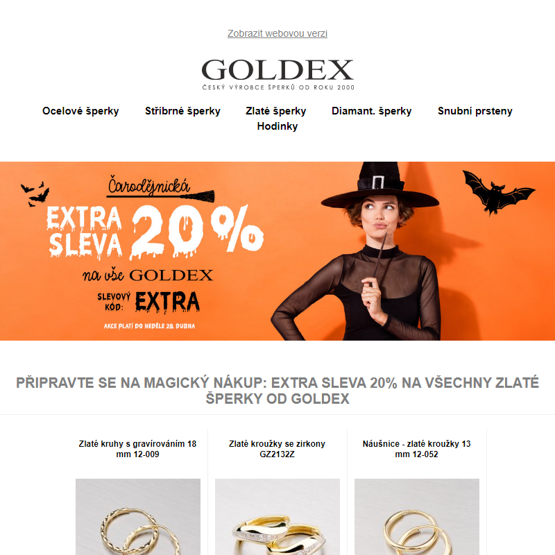 Připravte se na magický nákup: EXTRA SLEVA 20% na všechny zlaté šperky od Goldex