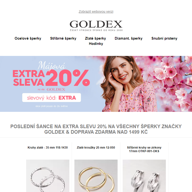 Poslední šance na EXTRA SLEVU 20% na všechny šperky značky Goldex & Doprava ZDARMA nad 1499 Kč