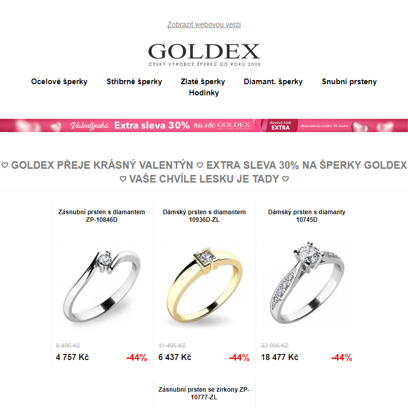 _ GOLDEX přeje krásný Valentýn _ EXTRA SLEVA 30% na šperky GOLDEX _ Vaše chvíle lesku je tady _