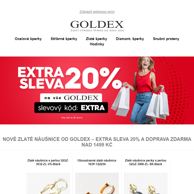Nové zlaté náušnice od Goldex – EXTRA SLEVA 20% a doprava ZDARMA nad 1499 Kč