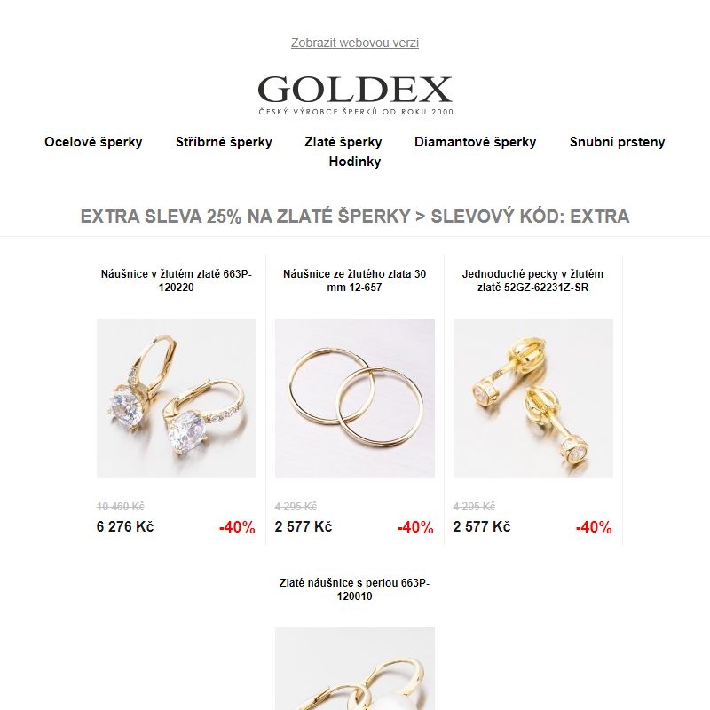 EXTRA SLEVA 25% na zlaté šperky > slevový kód: EXTRA