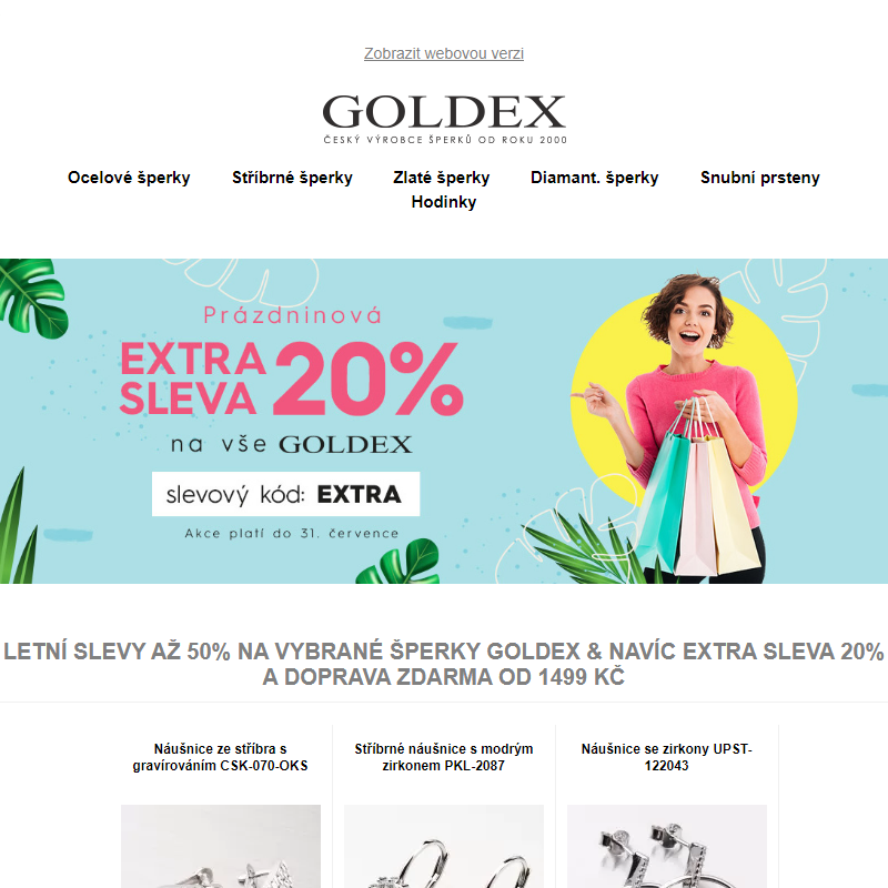 Letní slevy až 50% na vybrané šperky Goldex & navíc EXTRA SLEVA 20% a doprava ZDARMA od 1499 Kč