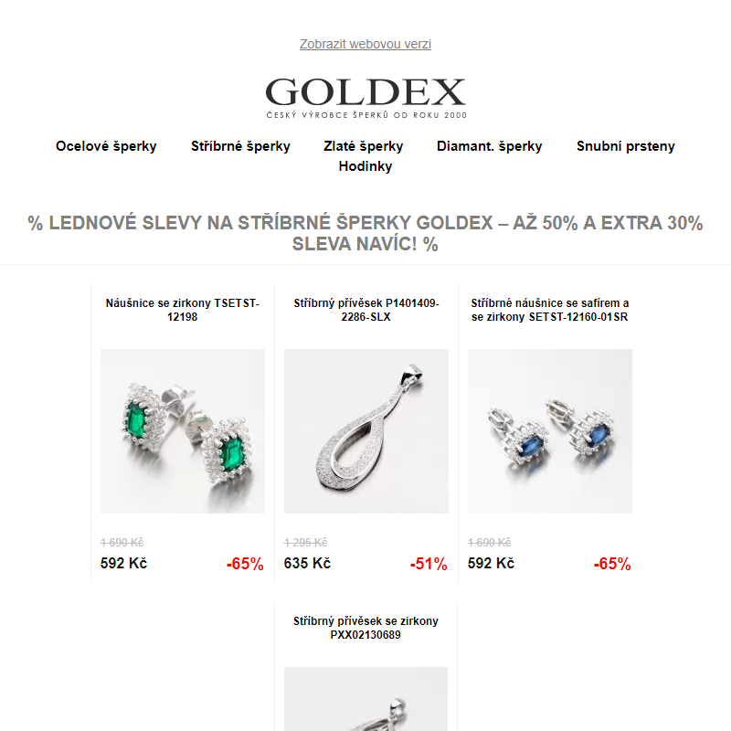 % Lednové slevy na stříbrné šperky Goldex – Až 50% a EXTRA 30% sleva navíc! %